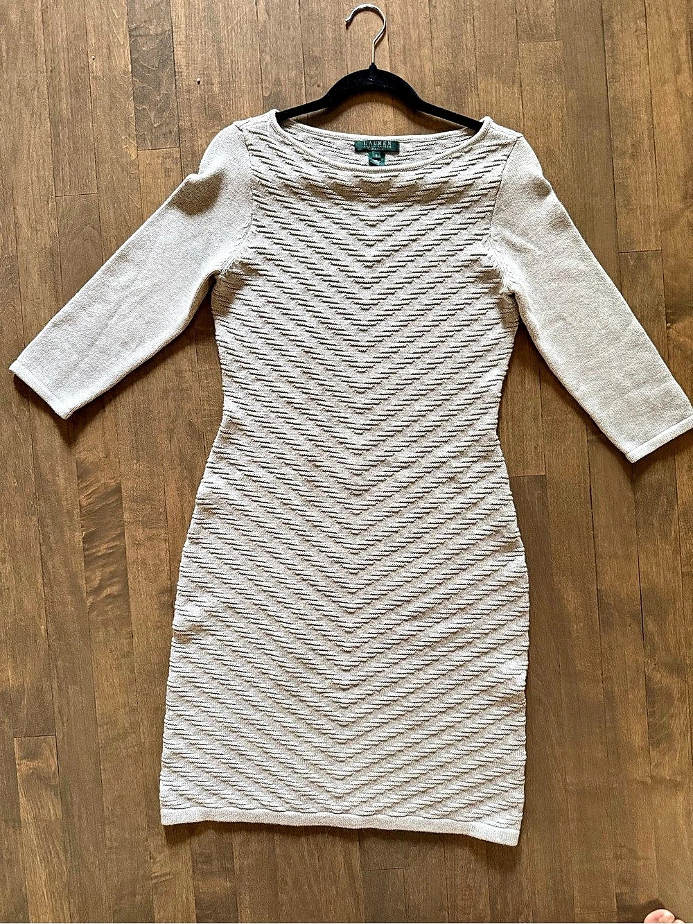 Lauren Ralph Lauren Gray Chevron Cotton Knit Sheath Sweater Dress Size S